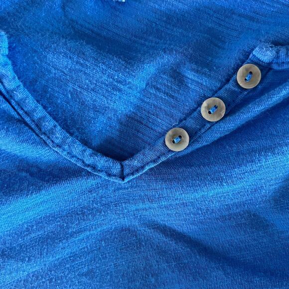 Fresh Produce Blue V Neck Coastal Cotton Top Relaxed Fit Casual Layered Hem 1X - Picture 5 of 11